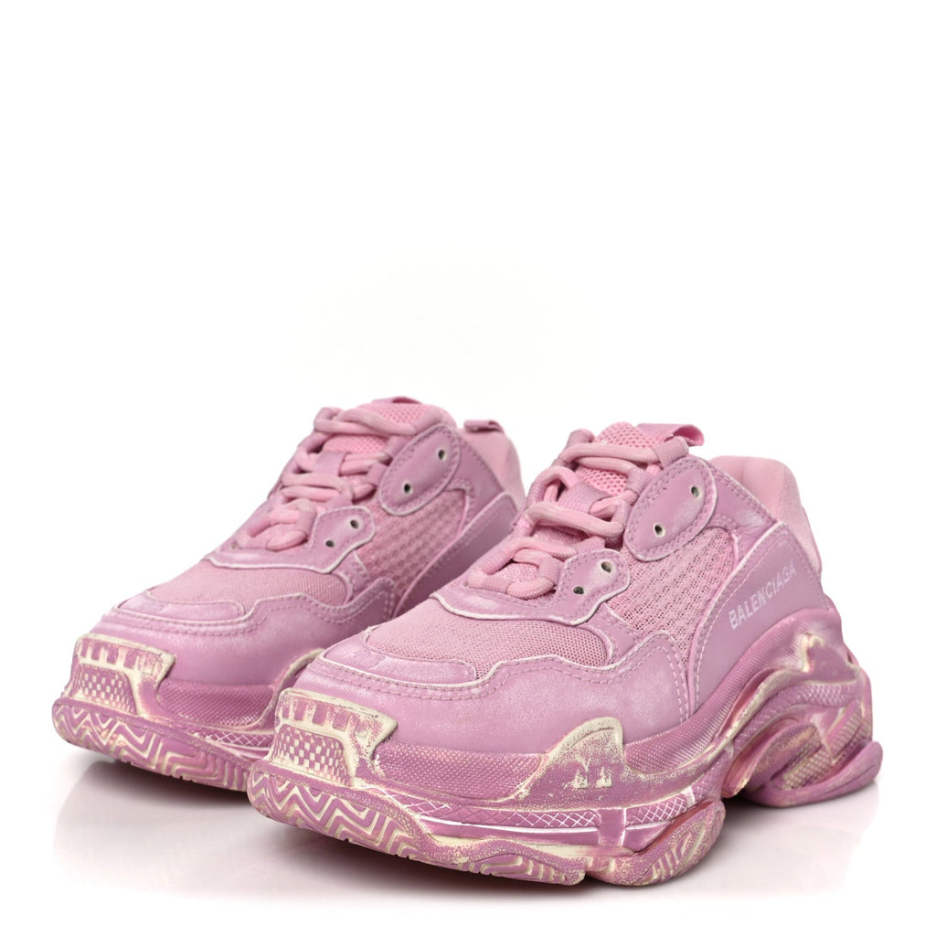 Balenciaga Fabric Mesh Distressed Womens Triple S Sneakers 36 Pink