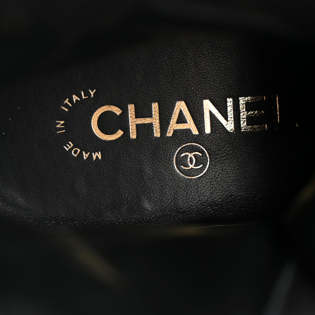 Chanel Lambskin Calfskin Quilted Lace Up Combat Boots 38 Black