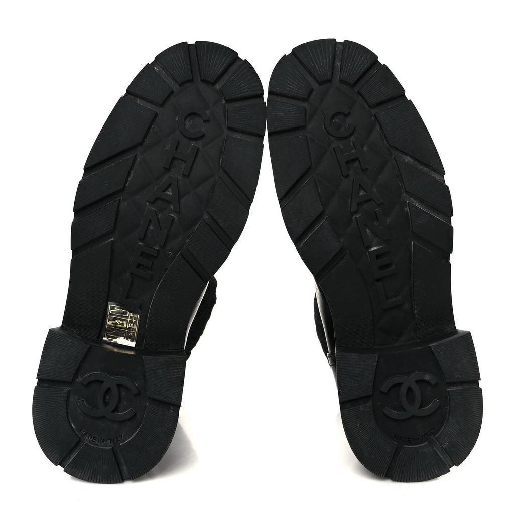 Chanel Calfskin Knit CC Short Boots 38 Black