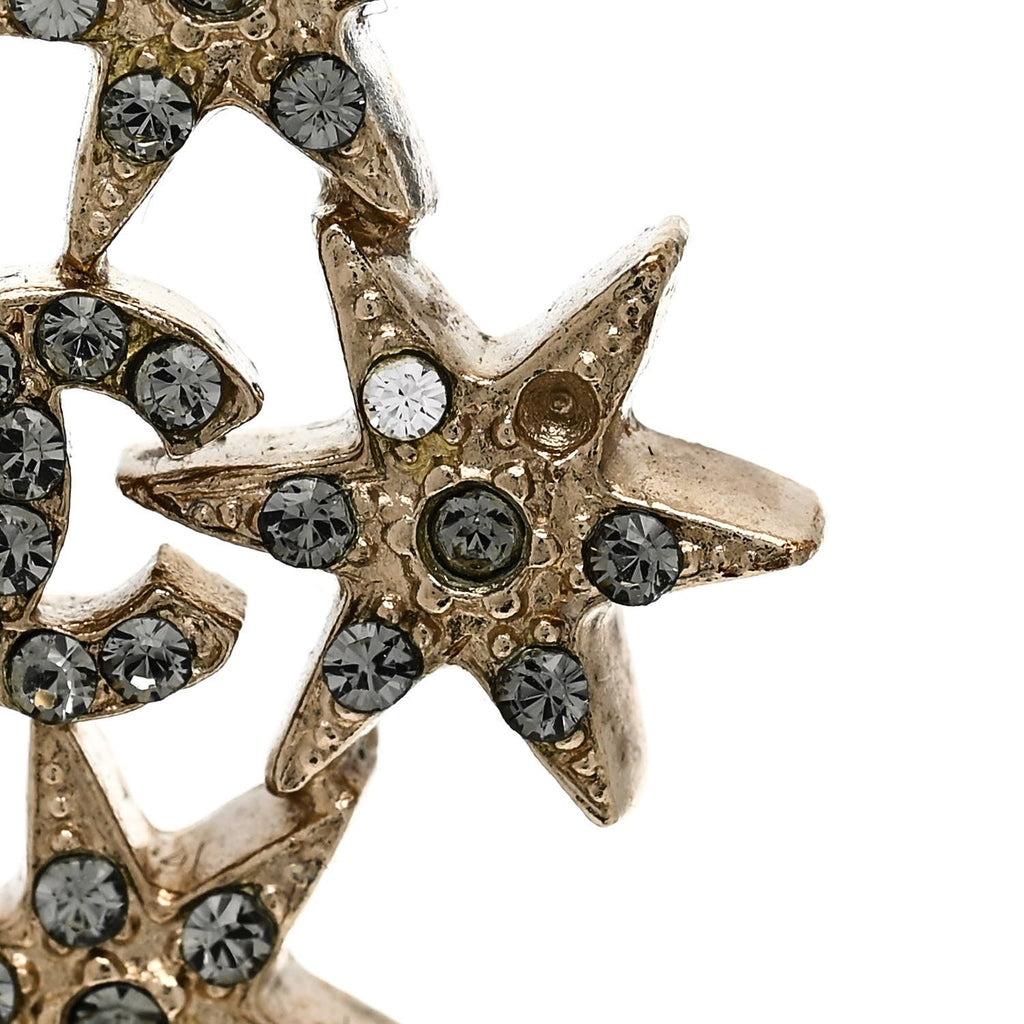 Chanel Crystal CC Star Earrings Gold