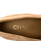 Chanel Suede Calfskin Pearl CC Moccasin Loafers 36.5 Dark Beige