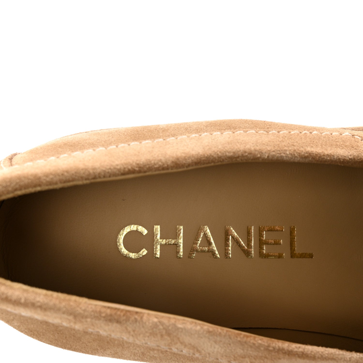 Chanel Suede Calfskin Pearl CC Moccasin Loafers 36.5 Dark Beige