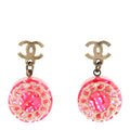 Chanel Resin Chain Tweed CC Drop Earrings Pink Gold