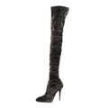 Saint Laurent Velvet Ella Knee High Boots 39.5 Bella Green