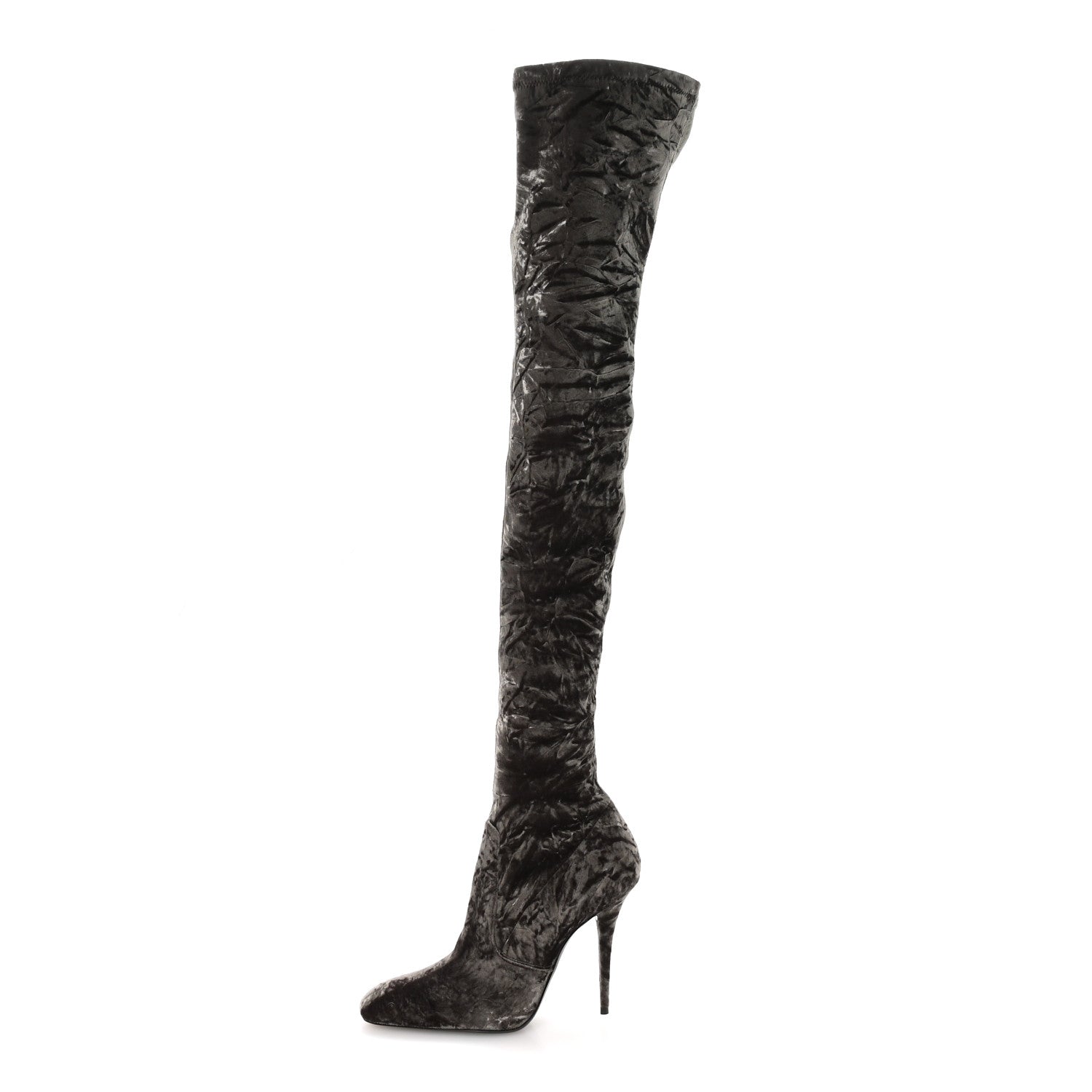 Saint Laurent Velvet Ella Knee High Boots 39.5 Bella Green