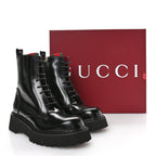 Gucci Spice Lux Nappa Web Combat Boots 40 Black
