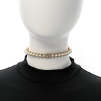 Chanel Strass Crystal Studded Pearl CC Choker Necklace Gold Pearly White