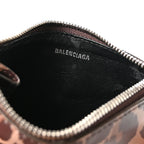 Balenciaga Calfskin Logo Leopard Print Cash Long Coin Card Holder Beige White