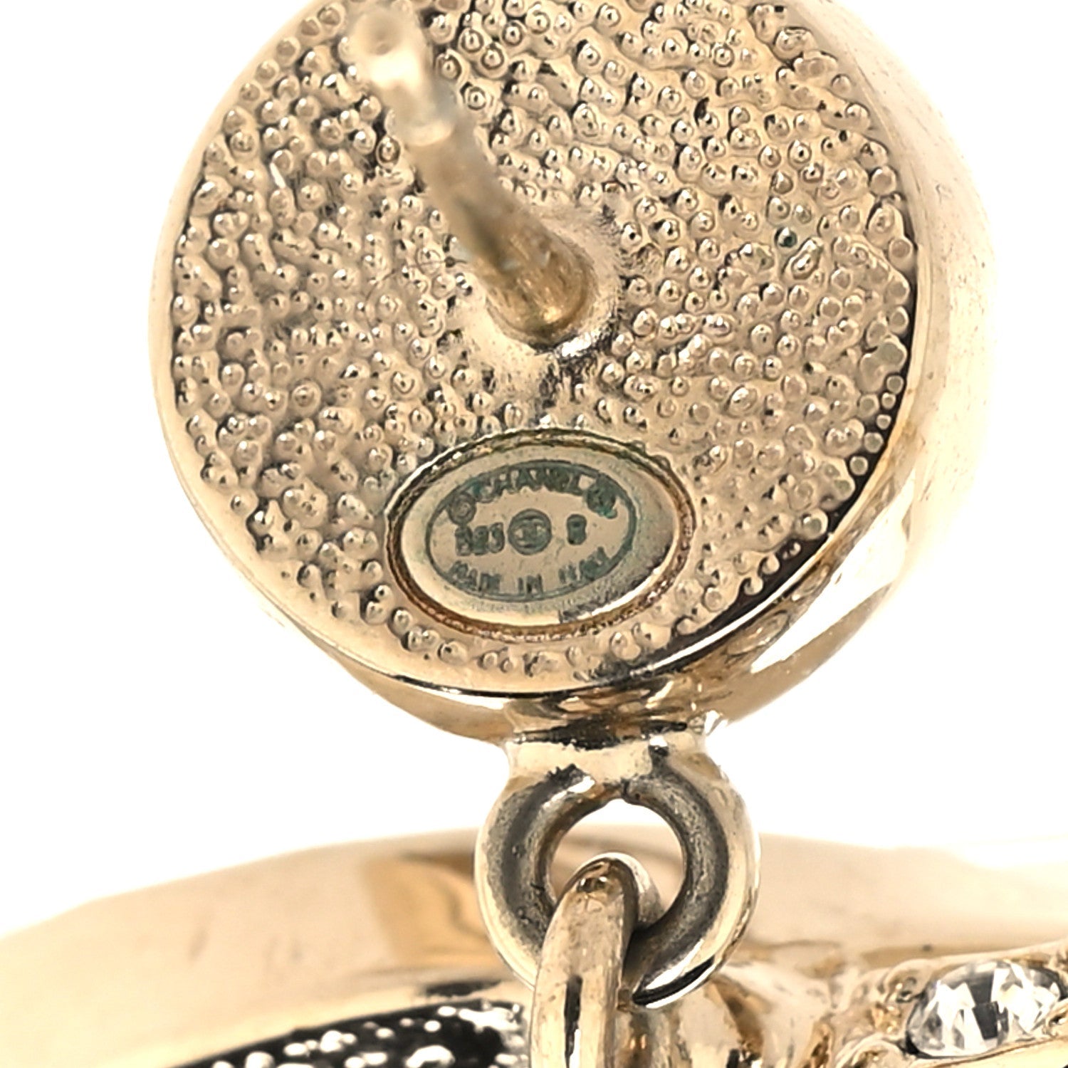 Chanel Crystal CC Circle Drop Earrings Gold