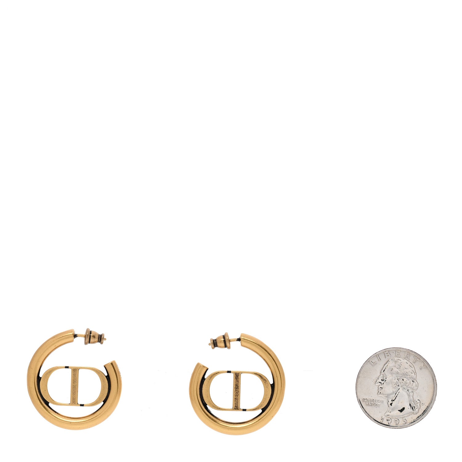 Christian Dior Metal 30 Montaigne Hoop Earrings Aged Gold