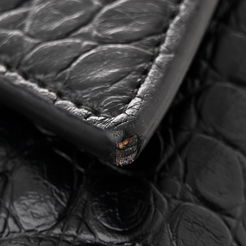 Balenciaga Extra Supple Calfskin Crocodile Embossed Monochrome XS Downtown Shoulder Bag Black