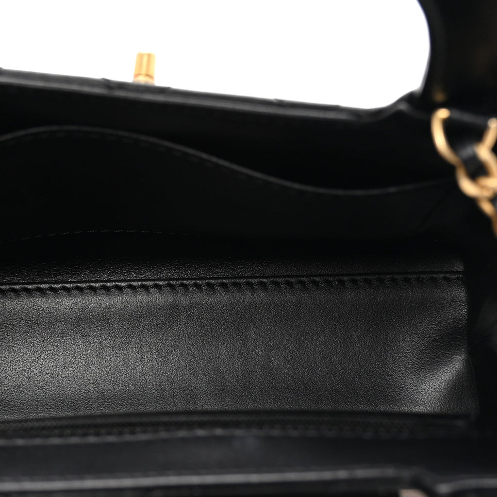 Chanel Shiny Aged Calfskin Quilted Nano Kelly Shopper Black