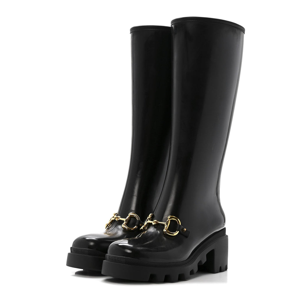Gucci Rubber Horsebit Knee High Boots 38 Black