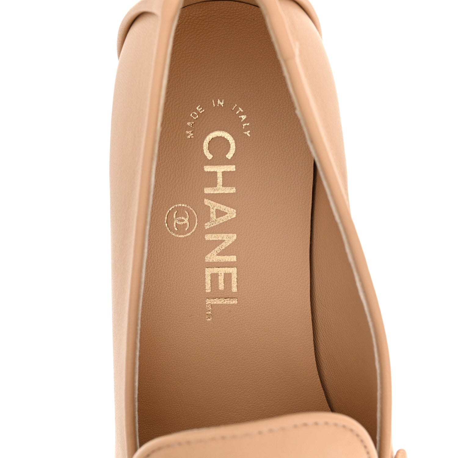 Chanel Lambskin Quilted Womens CC Loafers 37 Dark Beige