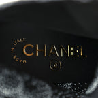 Chanel Calfskin Camellia Printed Ankle Boots 39 Black White