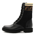 Fendi Calfskin Stretch Fabric Rockoko Biker Boots 37 Tobacco Black Marino