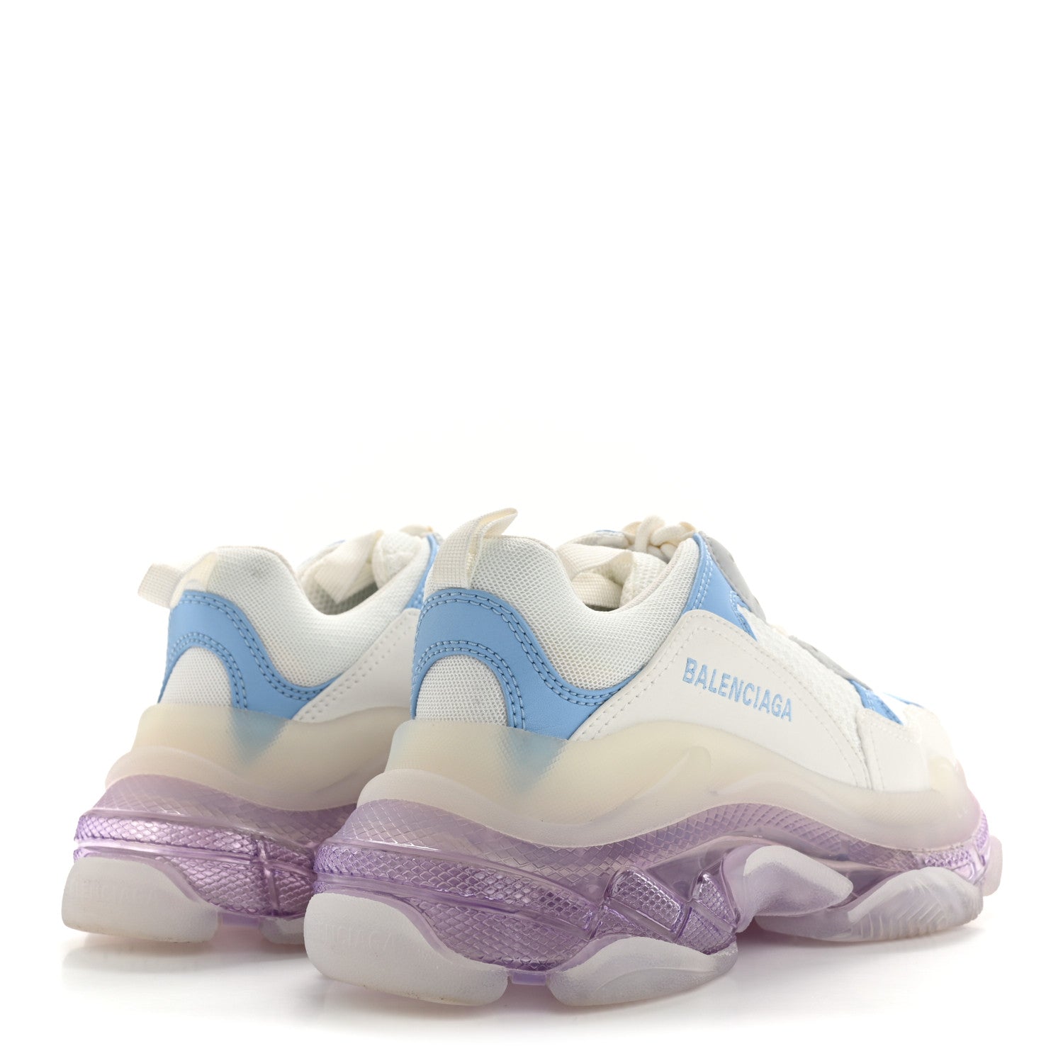 Balenciaga Fabric Mesh Clear Sole Womens Triple S Sneakers 36 Light Blue Grey Lilac White