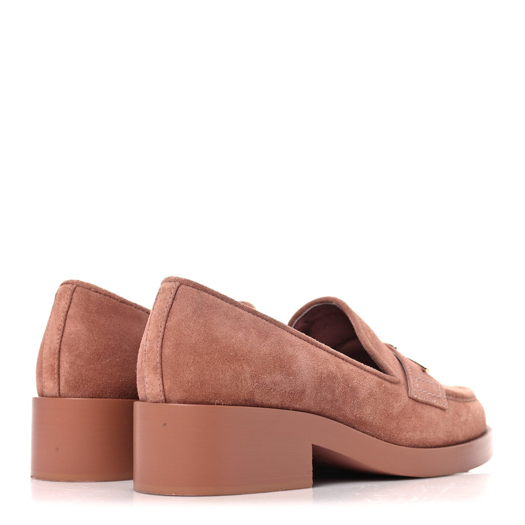 Chanel Suede Metal CC Mocassin Loafers 38 Pink