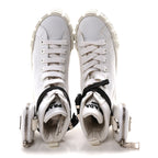 Prada Re-Nylon Gabardine Metal Triangle Logo Wheel Pouch Pocket High Top Sneakers 35.5 White