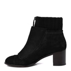 Chanel Suede Calfskin Knit Button Ankle Boots 36.5 Black