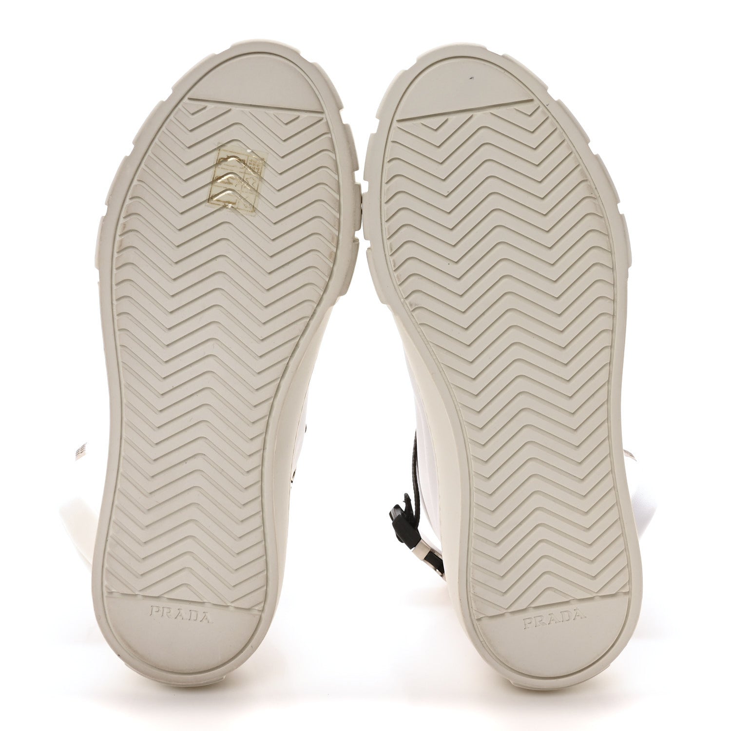 Prada Re-Nylon Gabardine Metal Triangle Logo Wheel Pouch Pocket High Top Sneakers 35.5 White