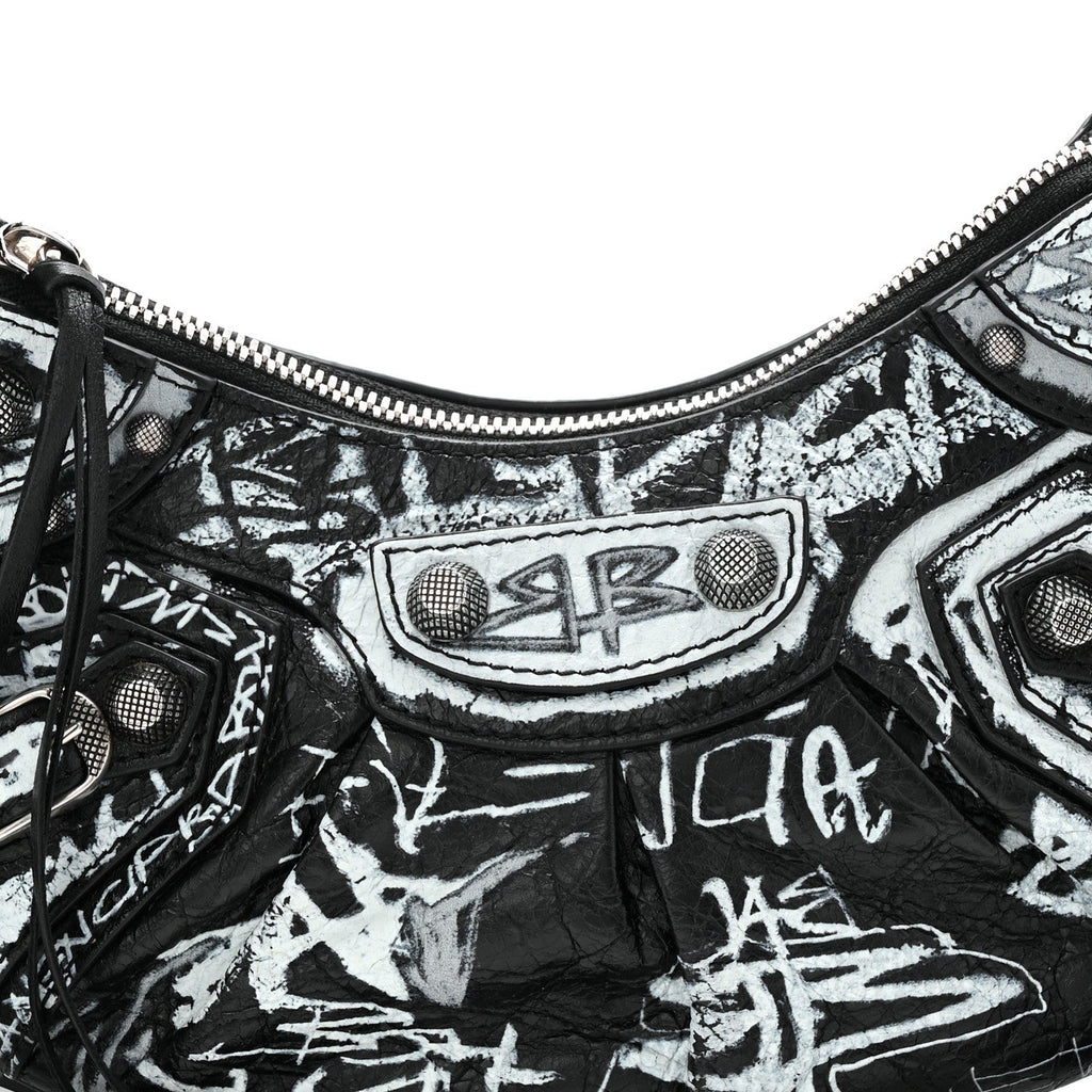 Balenciaga Agneau Arena Graffiti Le Cagole Shoulder Bag XS Black