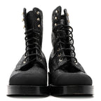 Chanel Fabric Crossgrain Cap Toe Combat Boots 38.5 Black