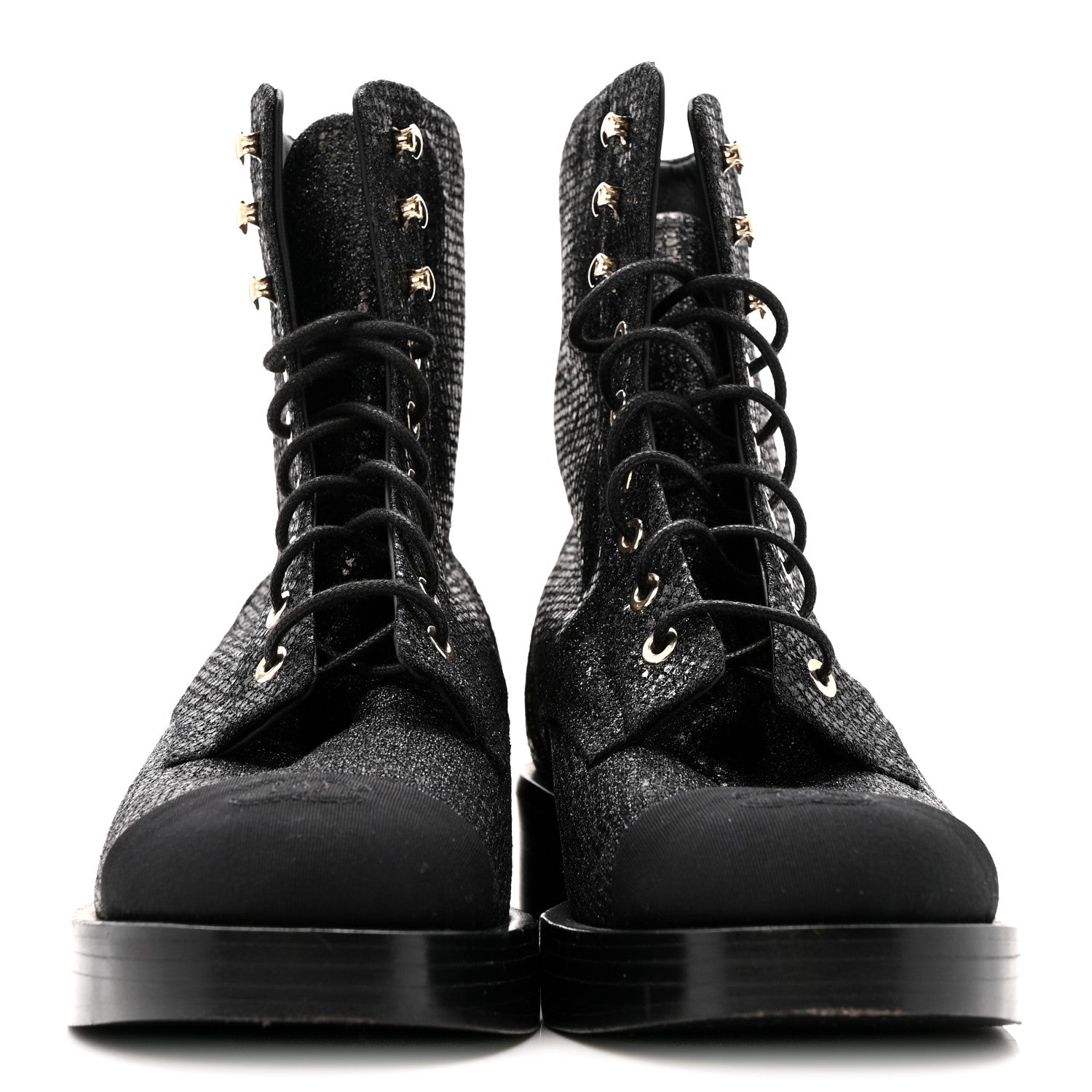 Chanel Fabric Crossgrain Cap Toe Combat Boots 38.5 Black