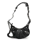 Balenciaga Extra Supple Calfskin Crystal Crocodile Embossed Le Cagole Shoulder Bag XS Black