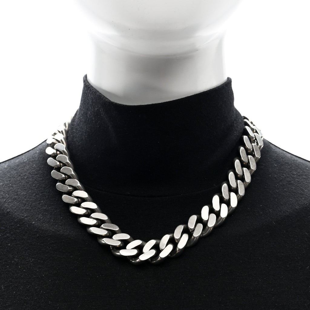 Saint Laurent Metal Curb Chain Necklace Oxidized Silver