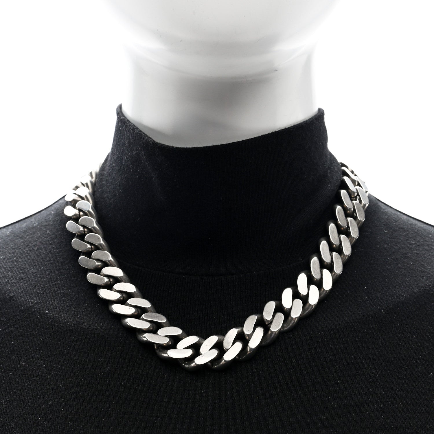 Saint Laurent Metal Curb Chain Necklace Oxidized Silver