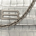Balenciaga Metallic Extra Supple Calfskin Crocodile Embossed Gossip Wallet On Chain Silver