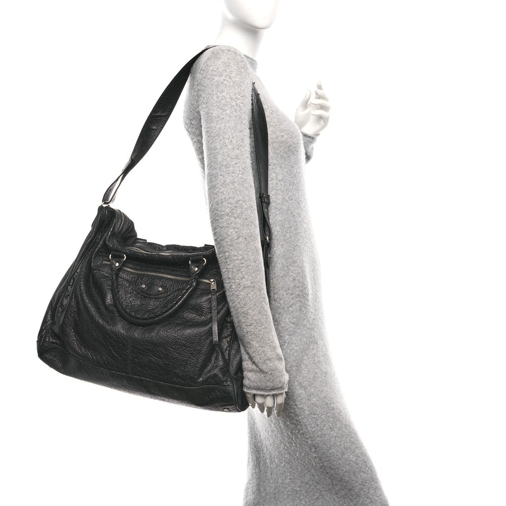 Balenciaga Agneau Classic Silver Hardware Weekender Black