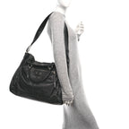 Balenciaga Agneau Classic Silver Hardware Weekender Black
