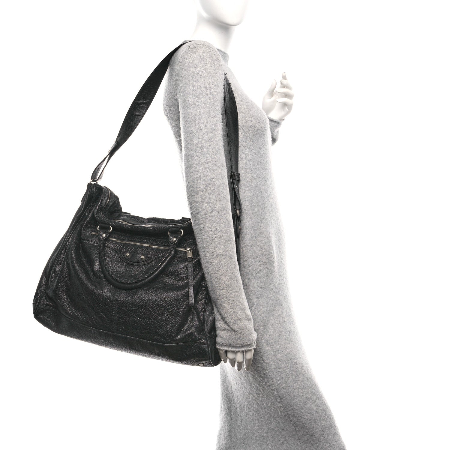 Balenciaga Agneau Classic Silver Hardware Weekender Black