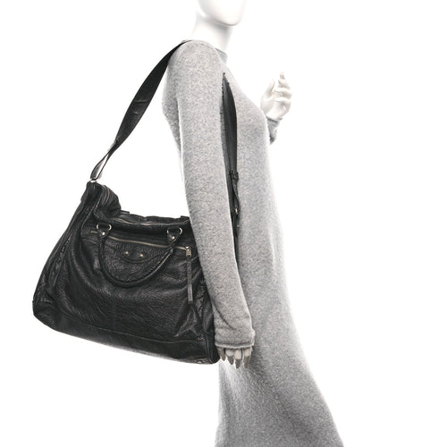 Balenciaga Agneau Classic Silver Hardware Weekender Black