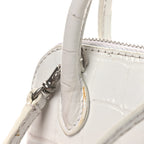 Balenciaga Calfskin Logo Crocodile Embossed Mini Ville Top Handle Bag White Black
