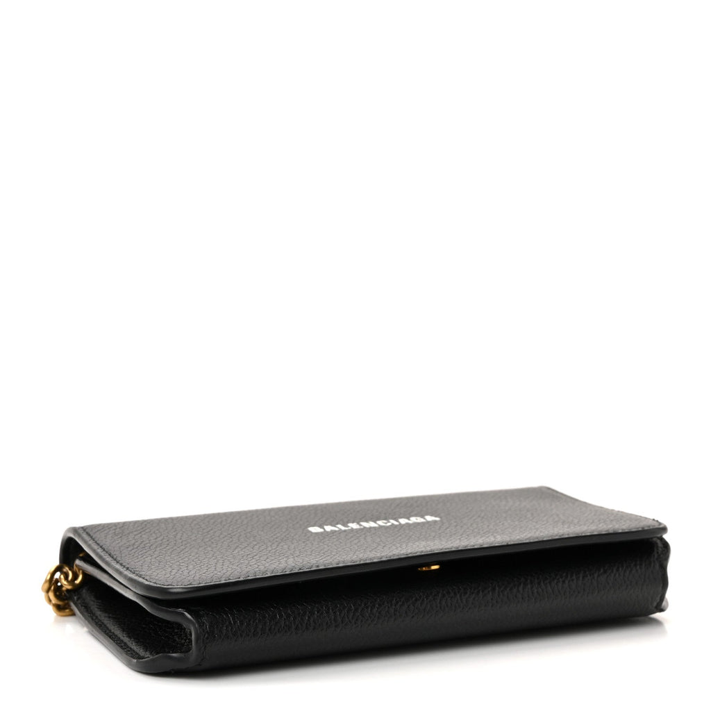 Balenciaga Grained Calfskin Logo Cash Phone Holder Wallet On Chain Black
