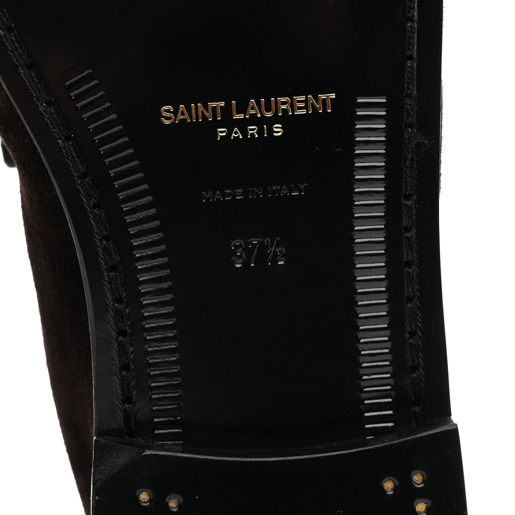 Saint Laurent Suede Le Loafer 15 Penny Slippers 37.5 Dark Chocolate
