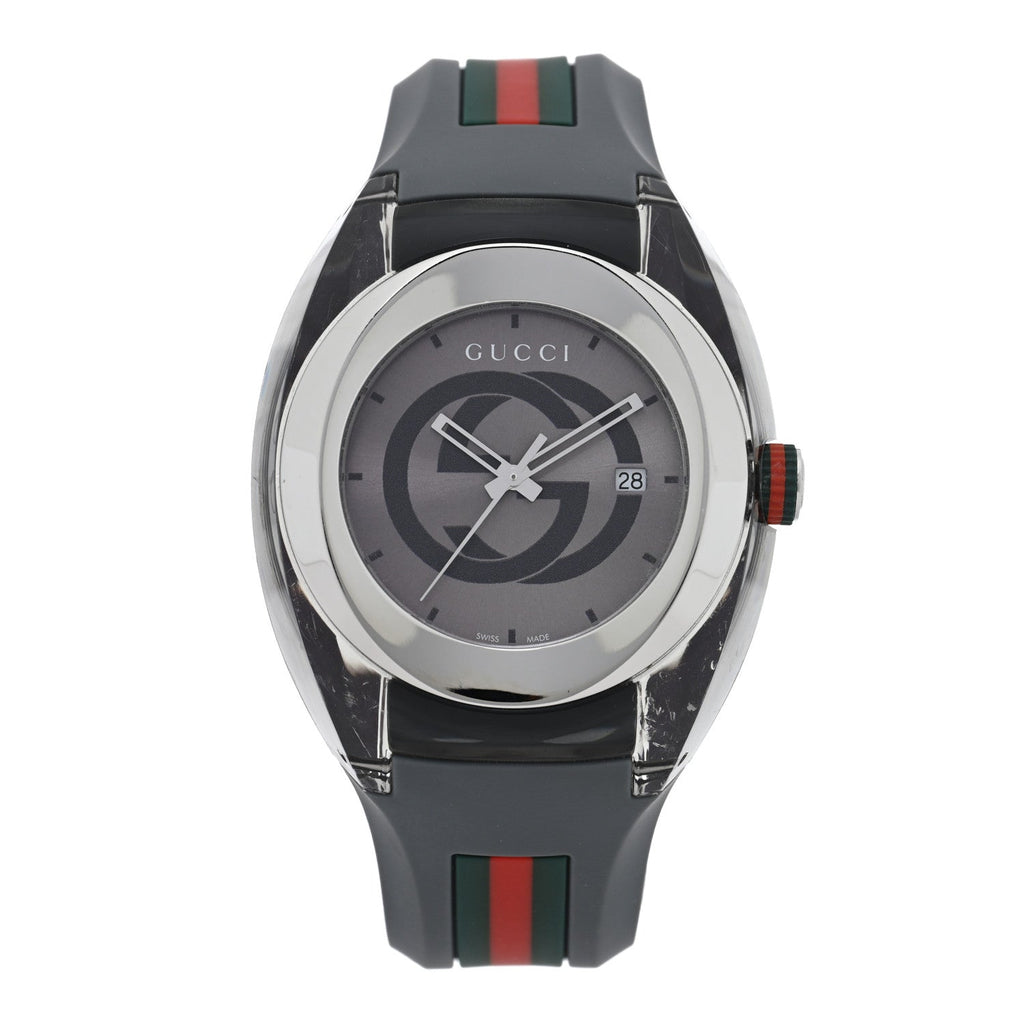 Gucci Stainless Steel Rubber 46mm Sync Web Quartz Watch Grey