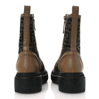 Fendi Fabric Jacquard Vitello FF Domino 50mm Biker Boots 38 Tobacco Black Sand