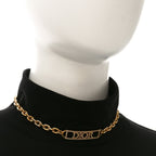 Christian Dior Metal Crystal Logo Chain Choker Necklace Gold
