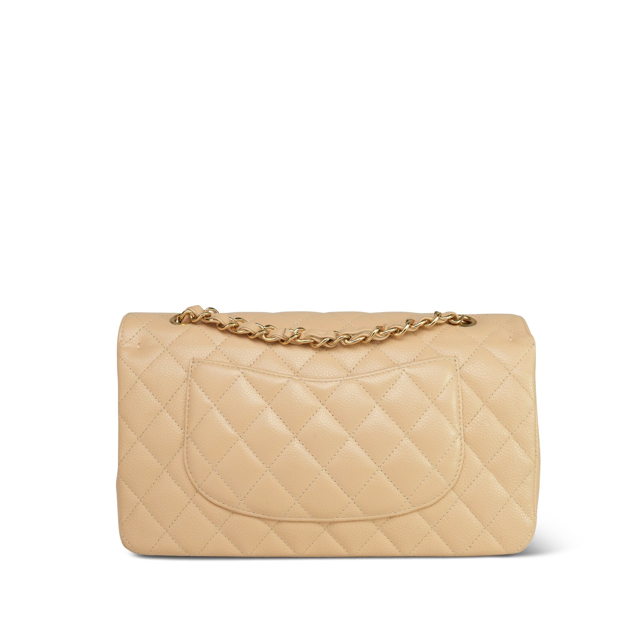 Chanel Beige Clair Caviar Quilted Double Flap Medium Gold Hardware