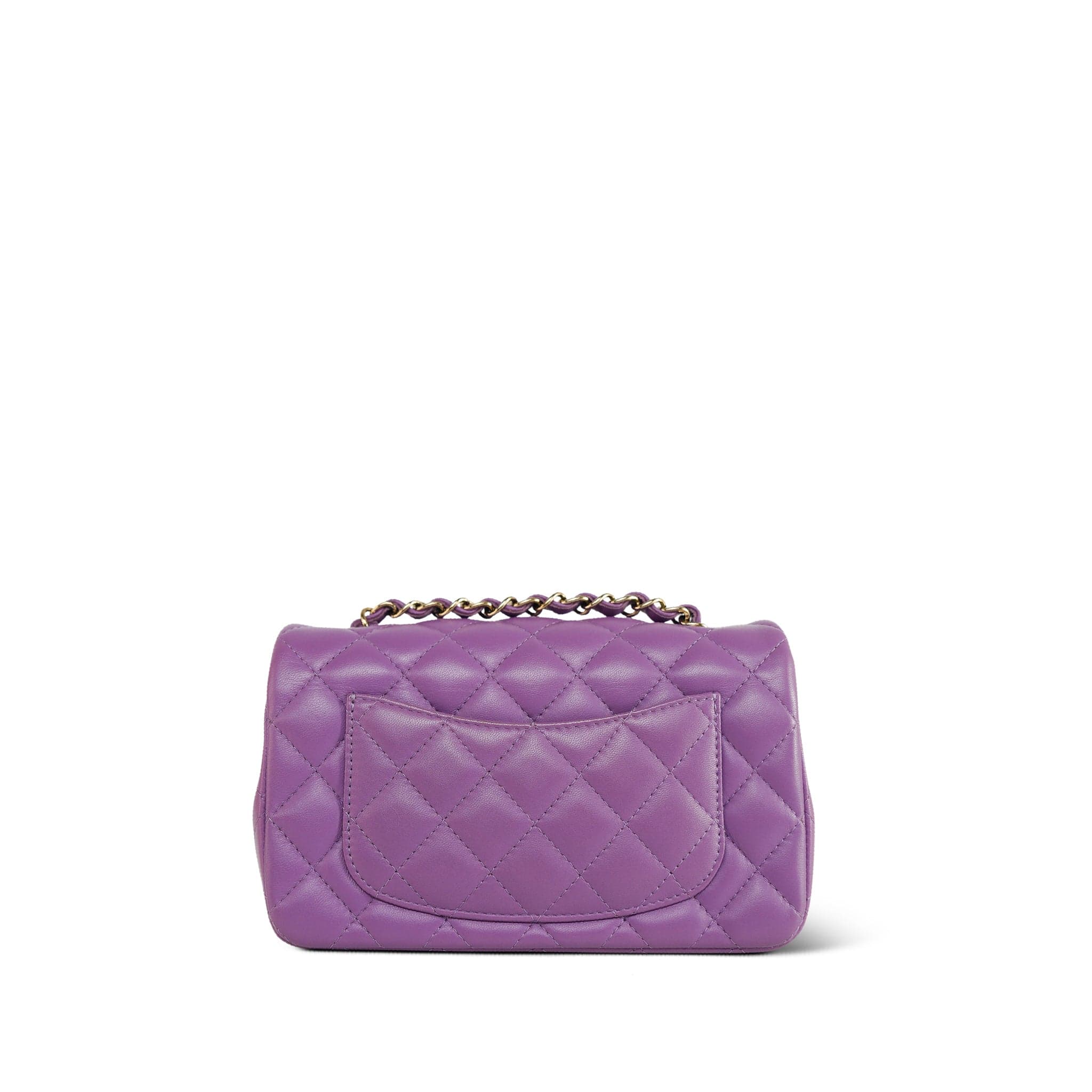 Chanel Purple Lambskin Quilted Mini Rectangular Flap Light Gold Hardware