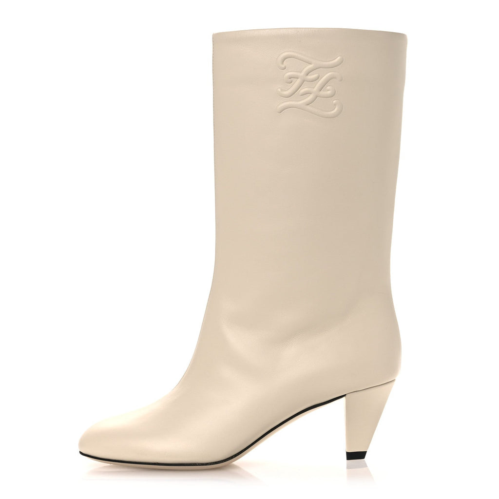 Fendi Vitello Karligraphy Logo FF Ankle Boots 35 White