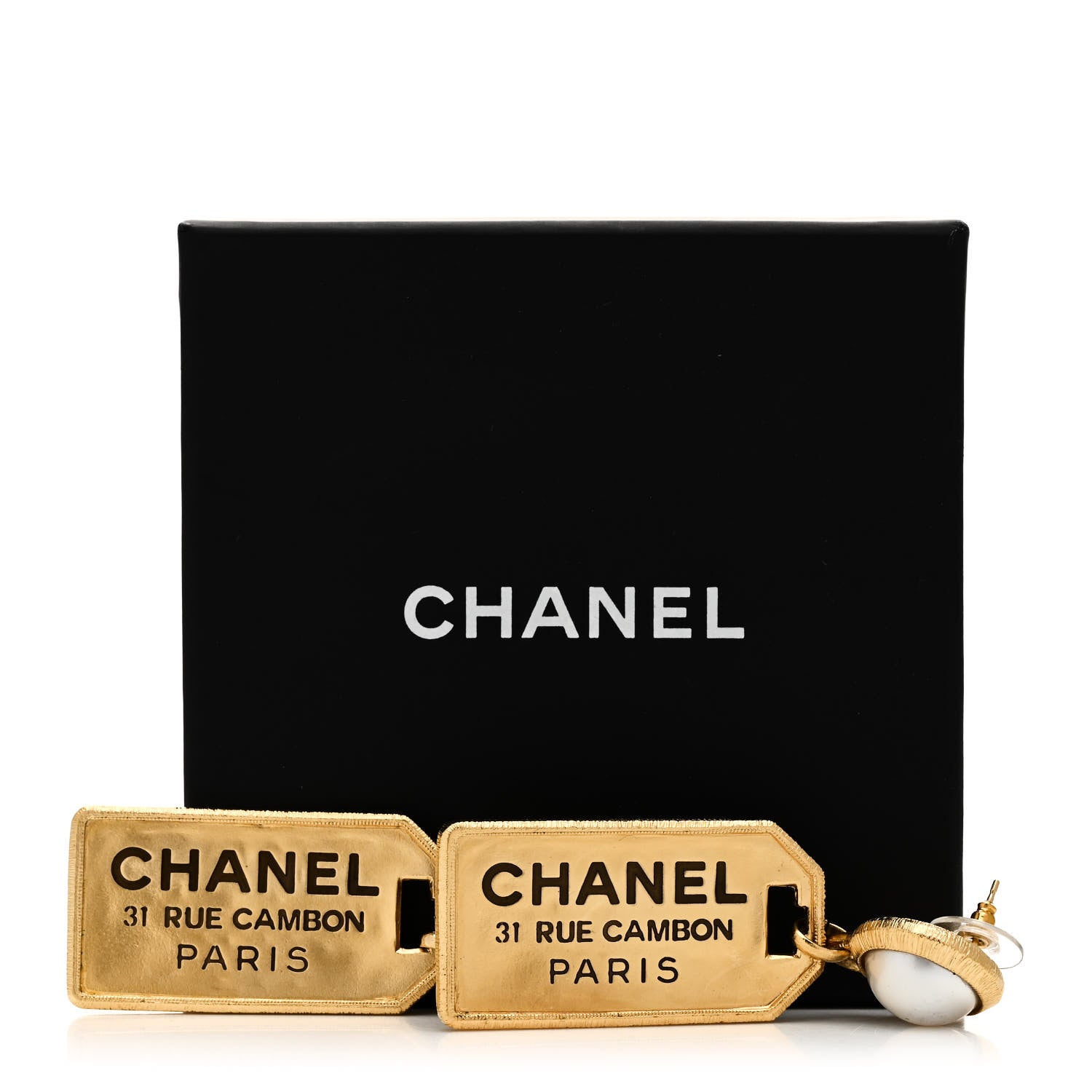 Chanel Pearl CC Tags Drop Earrings Gold
