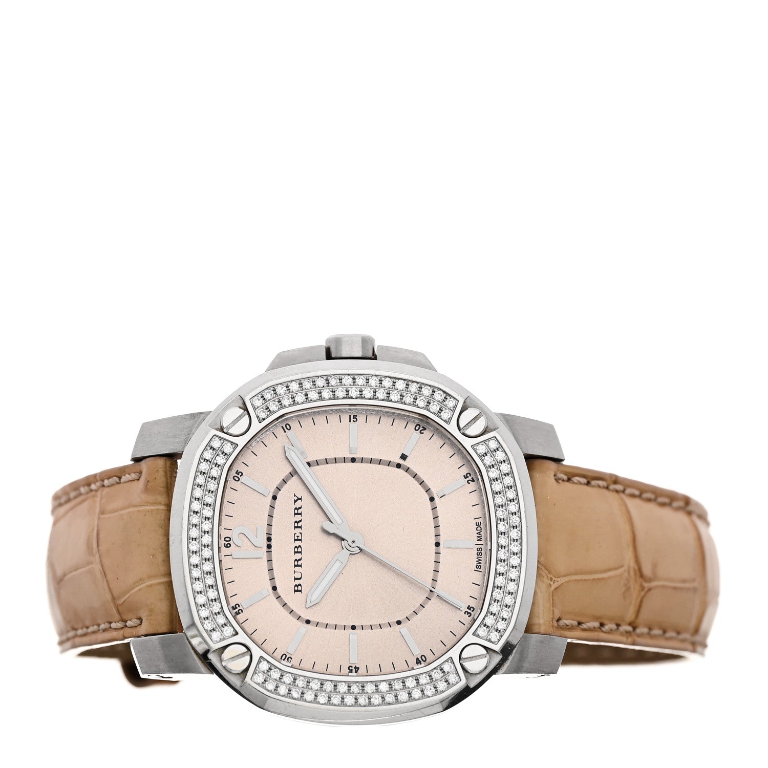 Burberry Stainless Steel Alligator Diamond Bezel 38mm The Britain Quartz Watch Champagne BBY1400