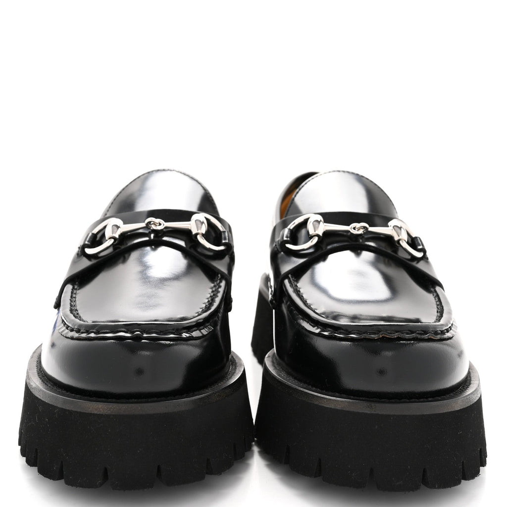 Gucci Cordovan Lux Womens Horsebit 45mm Platform Loafers 39.5 Black