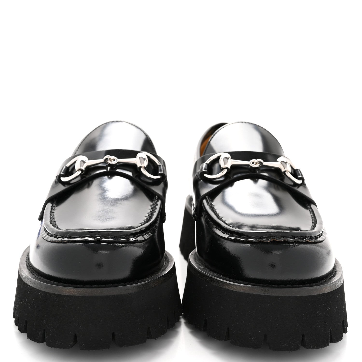 Gucci Cordovan Lux Womens Horsebit 45mm Platform Loafers 39.5 Black