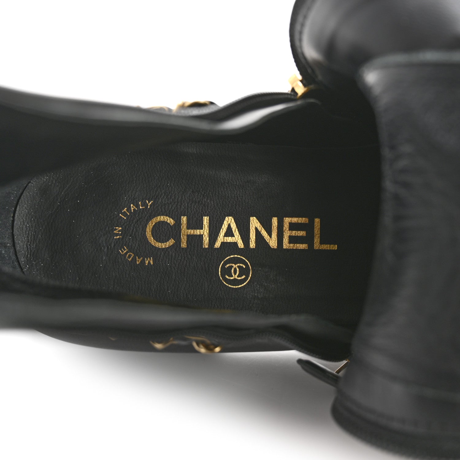 Chanel Calfskin Chain Lace Up Boots 36.5 Black